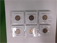 6 Old Jefferson Nickels - 1940 P - 1941 P -