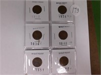 6 Wheat Pennies 1919 - 1934 - 1936 - 1946 -