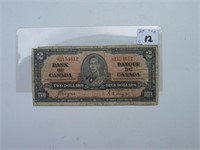 CANADA 1937 2 dollar Tres vieux billet 
   BAS