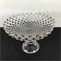 DIAMOND POINT PRESSED GLASS  PEDESTAL BOWL