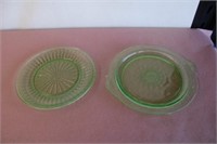 (2) Green Depression Dessert Plates