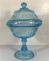 TEAL BLUE PEDESTAL COMPOTE PRESSED GLASS