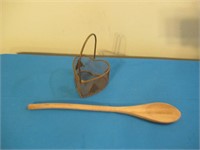 Wooden Spoon & small Metal Basket