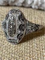 Sterling Silver & Diamond Chip Ring Size 9