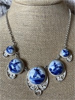 Sterling Silver & Delft Porcelain Necklace