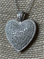 Sterling Silver & Pavé Diamonds Heart Necklace
