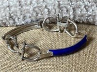 Sterling Silver & Blue Enamel Horsebit Style