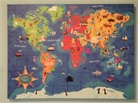 Youth 5-Continents Whimsical Map, Print on Canvas