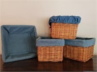 (4) Square, Lined Wicker Baskets