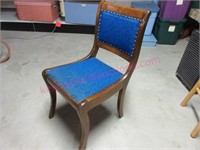 1940's wooden chair (blue fabric) basement