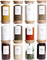 12 Pcs Glass Spice Jars With Bamboo Airtight Lids