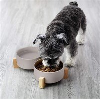 Ceramic & Bamboo Pet Bowl for Food GREY