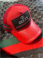 New With Tag Red Gucci Leather Unisex Hat