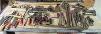 Old tools lot on table(basement) vise-wrenches-etc