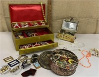 Jewelry boxes & a tin w/ costume jewelry