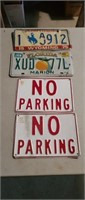 Wyoming and Florida license plates and 2 metal no