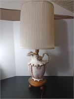 Mid Century Ceramic Pitcher Lamp On Wood Base