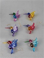 6x The Bid Blown Glass Hummingbird Ornaments