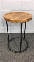Round Wood And Metal Side Table
