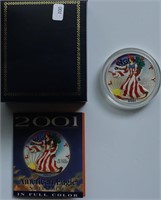 2001 COLORIZED SILVER EAGLE W BOX PAPERS
