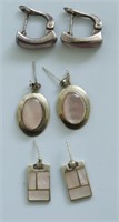 3 PAIRS STERLING SILVER ALBALONE STONE EAR RINGS