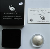 2014 BASEBALL PROOF SILVER DOLLAR W BOX PAPERS