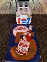 Tin Pepsi Sign & Pepsi Bottles
