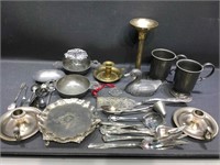 Assorted metal decorative items.