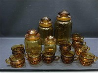 Amber Glass Canister Set and Cups
