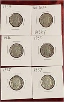 6 Buffalo Nickels US 5 cent Coins