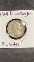 1964 D Silver Washington Quarters US 25 Cent Coin