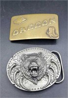 2 X Bid Vintage Belt Buckles Siskiyou Bear Pewter