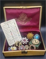 Brooches Pins Most Signed In Vintage Jewelry Box.