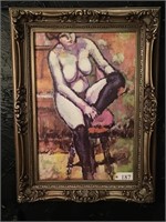 Nude Woman In Stockings. Approx 32x44 inches