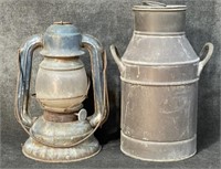 Oil Lamp and Small Metal Container