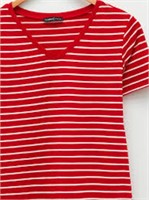 Women's Stripped T-Shirt, Red, Medium