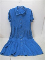 Women's Long Blue Button Up Dress, Medium
