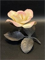 Boehm Porcelain Peace Rose Bronze Leaf Base