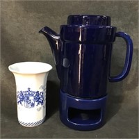 Blue Ceramic Teapot w/Warmer