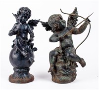 2 Cast Iron Putti/Cherub Garden Statues