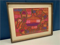 Vintage Multicolor Framed Kuna Mola Art Piece
