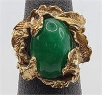 14k Gold & Jade Textured Tree Ring