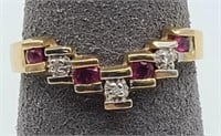 10k Gold Diamond & Red Spinel Ring