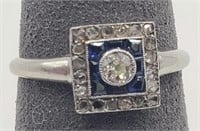 14k White Gold Diamond & Topaz Ring