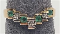 10k Gold Ring with Small Diamonds & Emeralds
