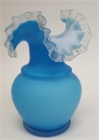 Vintage Blue Glass Fenton Silver Crest Vase