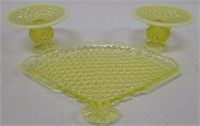Lot of 3 Fenton Hobnail Yellow Vaseline Glass