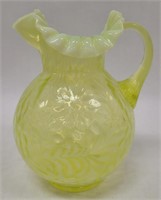 Vintage Fenton Yellow Vaseline Glass Pitcher