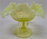 Vintage Yellow Vaseline Glass Uranium Compote