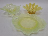 3 Vintage Yellow Vaseline Glass Fostoria & Fenton
